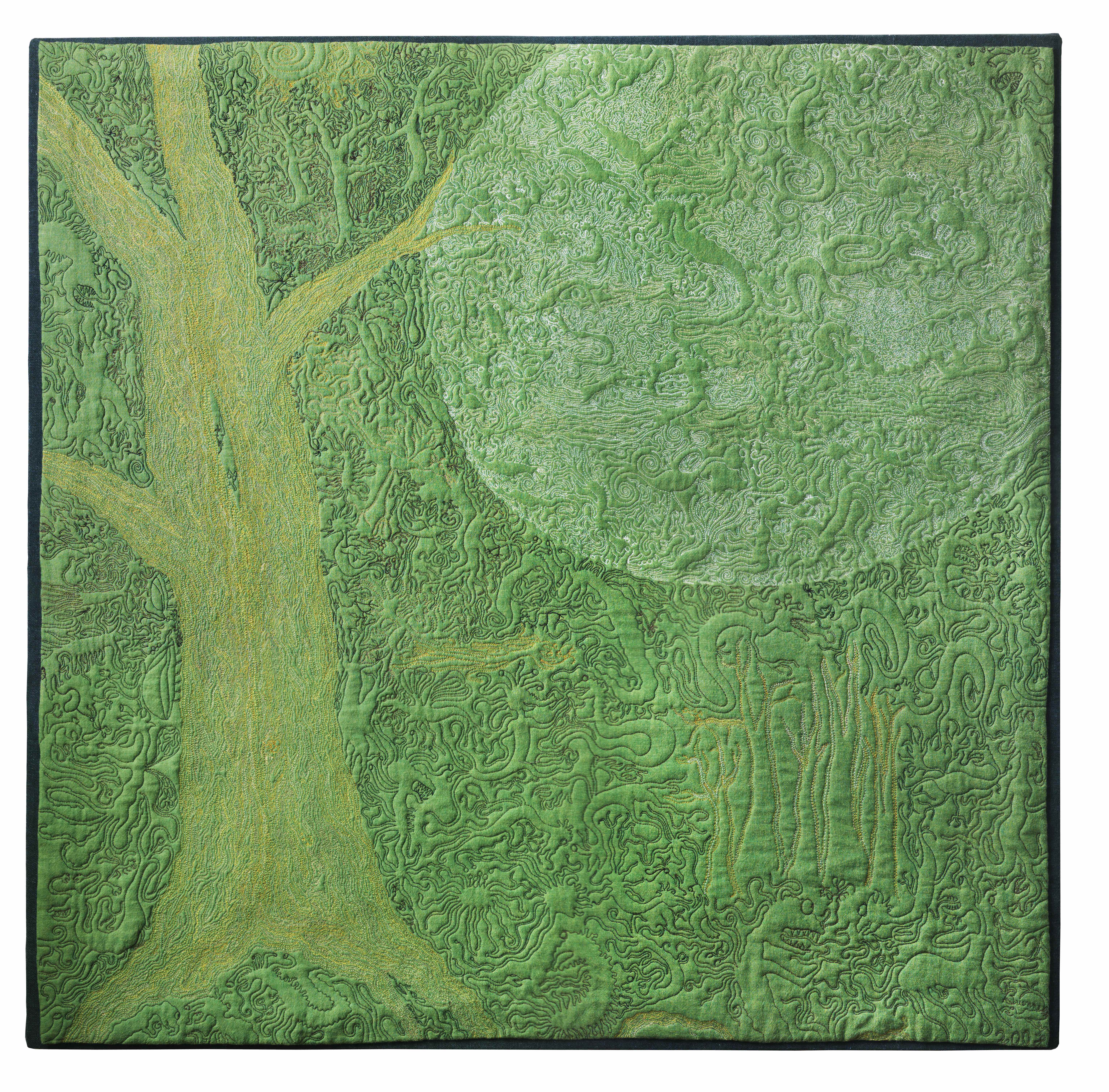 joined trees, 29x28 machine quilted wall hanging by brienne brown